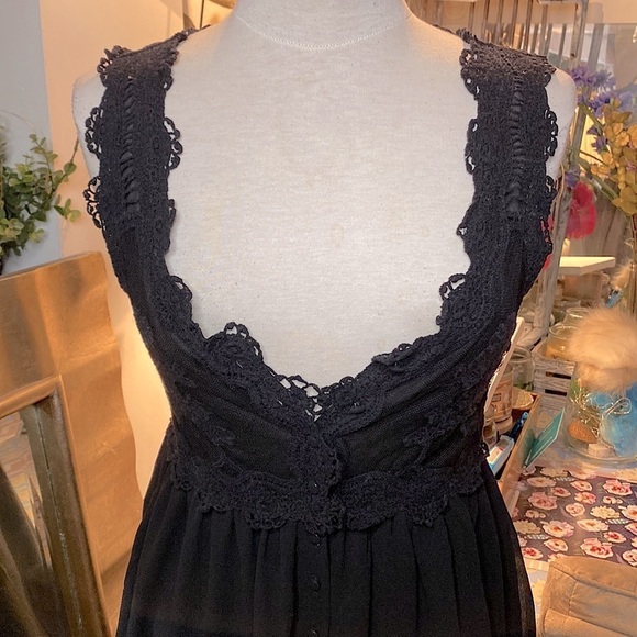 🌷 Pull&Bear 🌷 Rose Crochet Lace Embroidered  Sheer Button Up Babydoll Dress - Picture 2 of 10